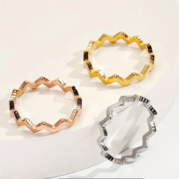 3pcs Chic Stacking Rings Made Of Stainless Steel Plated Trendy Wave Design - Picture 3 of 5